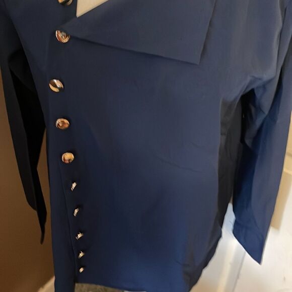 Long Sleeve Button Up Blouse NWOT medium navy blue - Picture 2 of 10